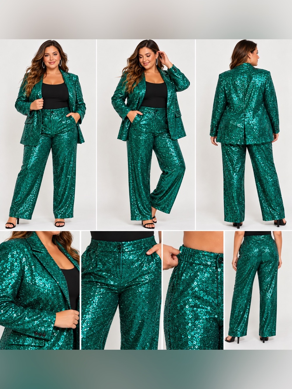 Plus Size Emerald Green Sequin Blazer & Pants Suit Set NWT 2X
